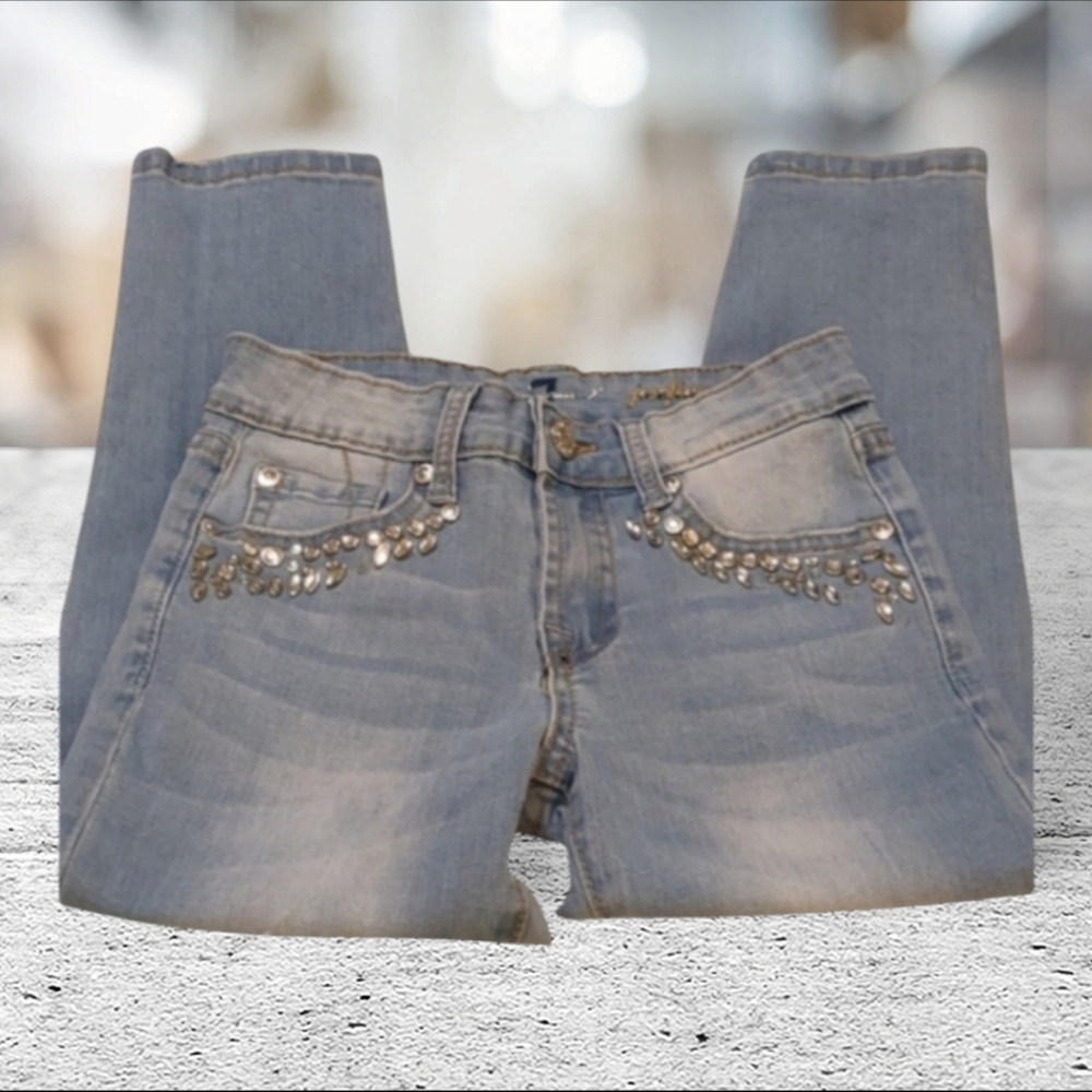 7 for all mankind distressed girls stretch denim jeans size 7 - Picture 2 of 10